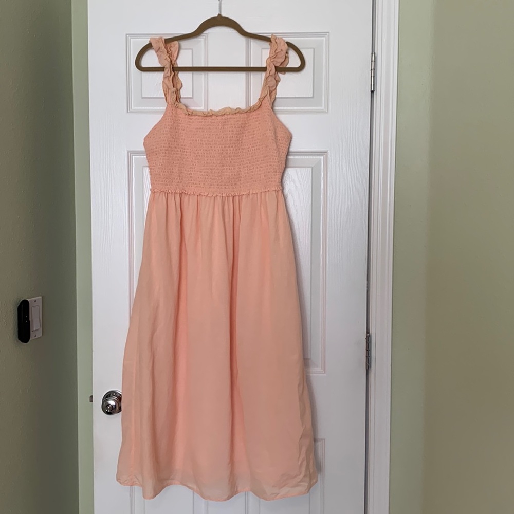Aritzia Coral Ruffle Midi Dress